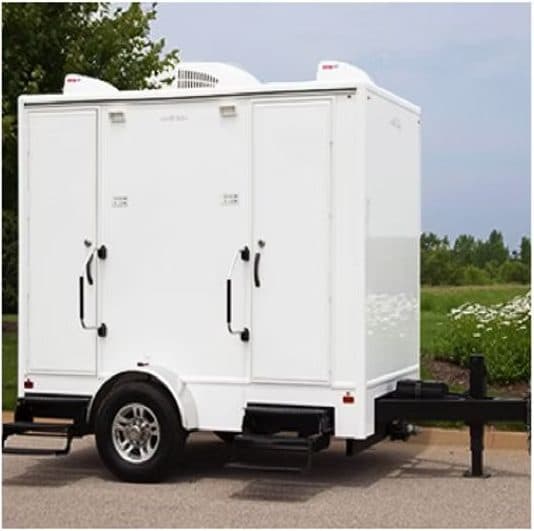 Two-station luxury restroom trailer, 6 by 10 feet