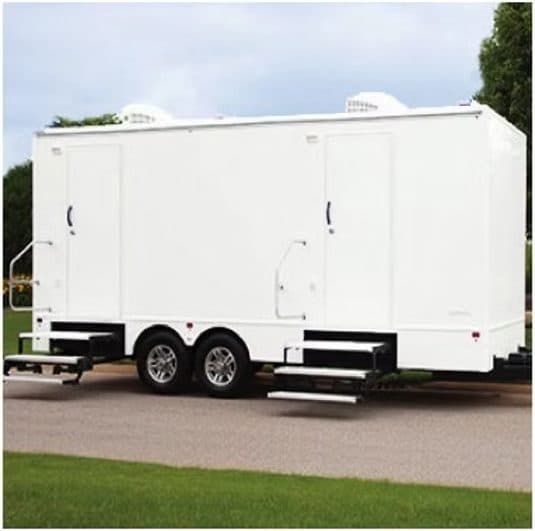 Eight-station luxury restroom trailer, 8 by 20 feet