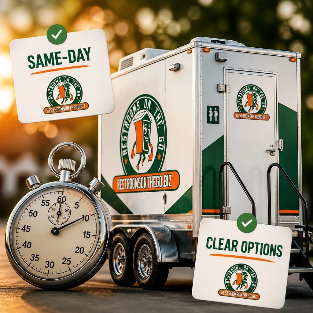 Branded luxury restroom trailer ready for an event